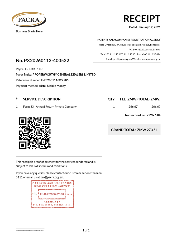 PACRA Receipt